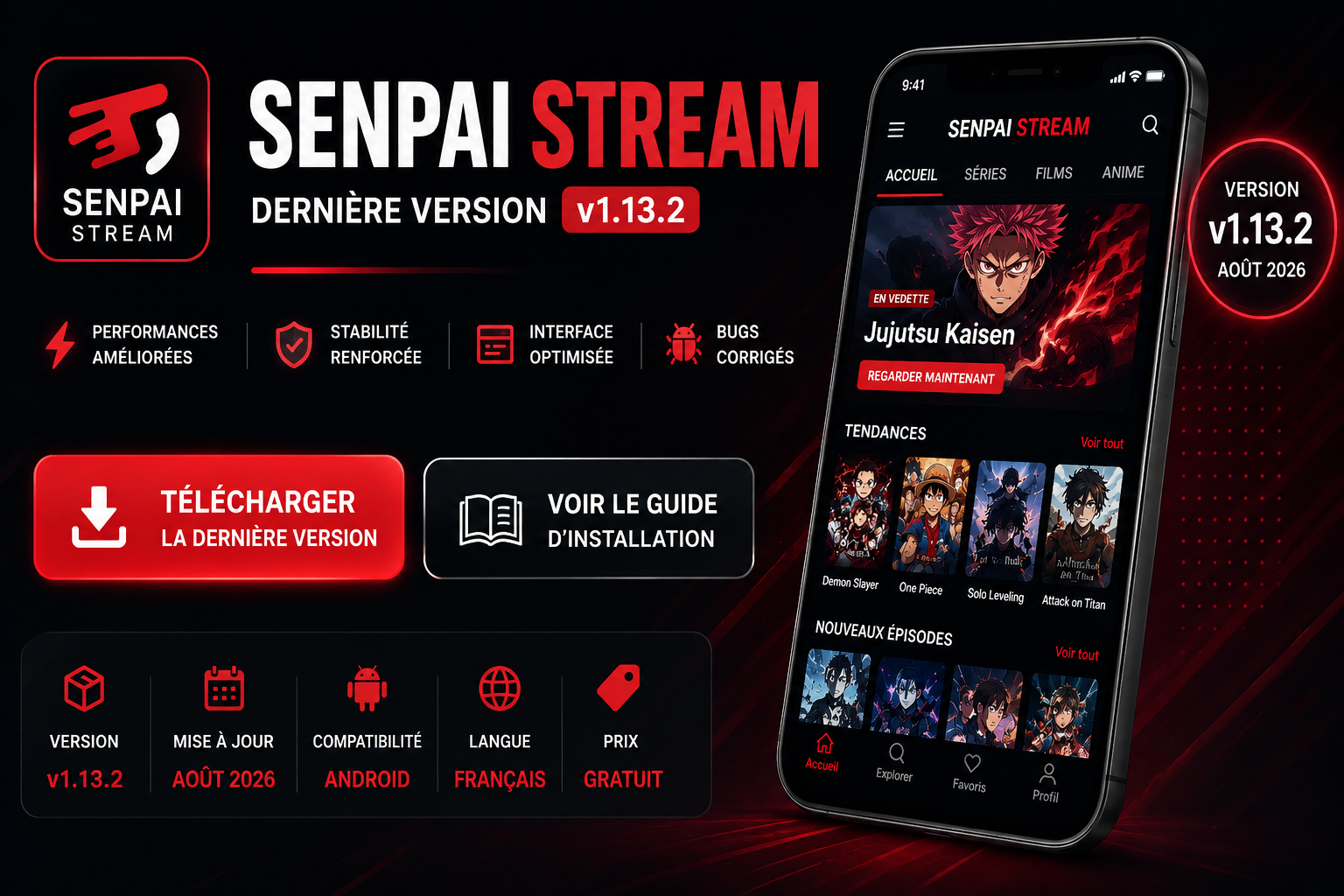Senpai Stream fonctionnalités et interface